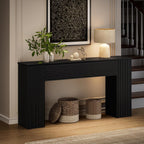 FABATO 61'' Fluted Long Console Table, Wooden Rectangular Sofa Table Behind The Couch, Narrow Entryway Table with 2 Hidden Storage Cabinets for Entrance, Hallway, Living Room, Foyer, Black