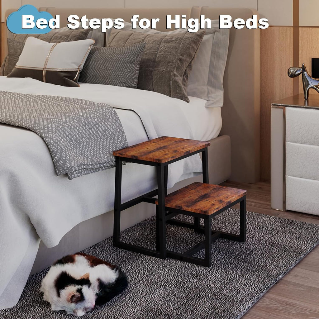 2 Step Stool for Adults Wooden Step Stool with 500 Lbs Capacity, 3 in 1 Heavy Duty Sturdy Stepping Stools Bedside Foot Stool for Kichen/Bathroom/Bedroom High beds, Non-Slip Pads