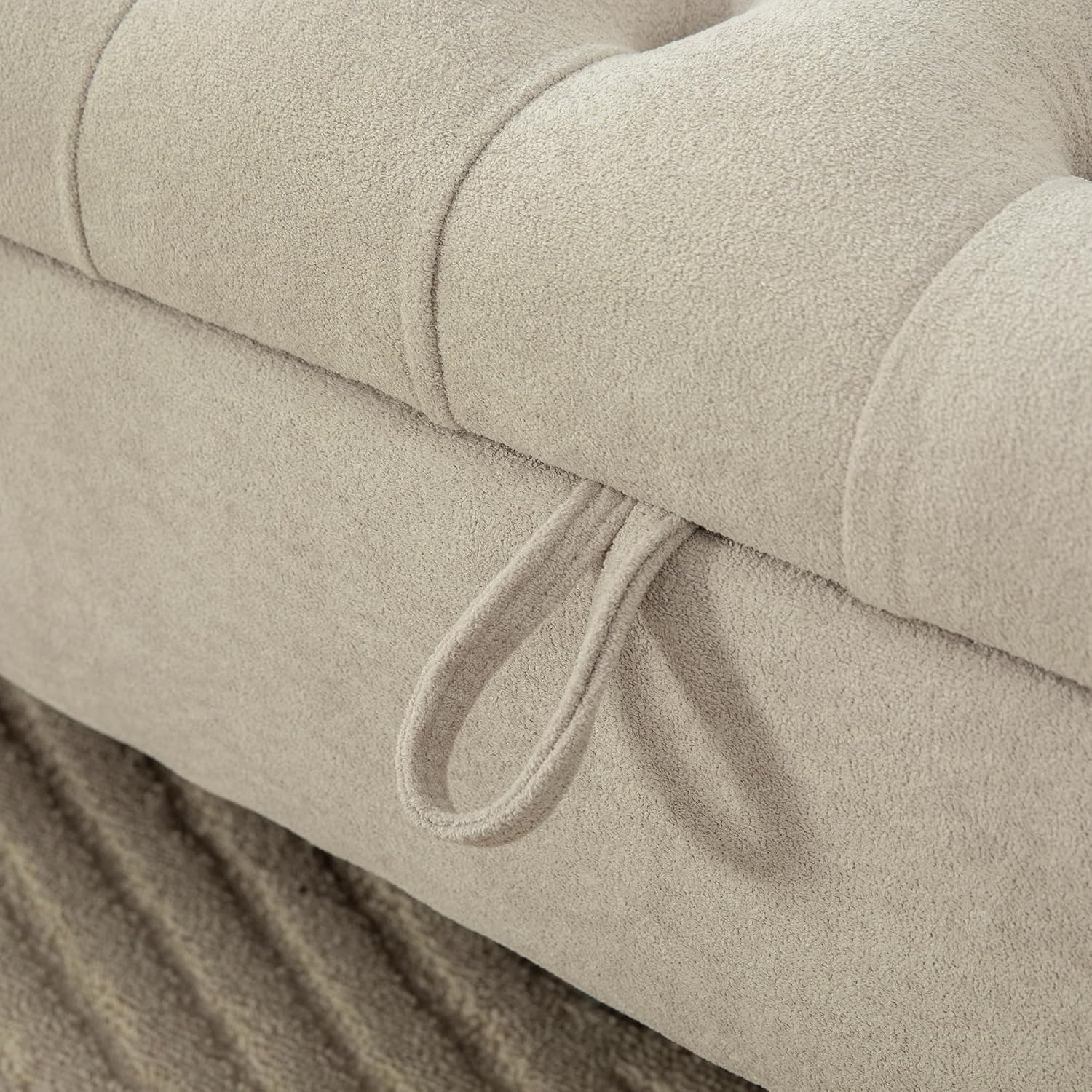 65.7" End of Bed Storage Bench King Size for Bedroom Entryway, Beige | Ottoman with storage for living room, tufted upholstered ottoman bench, wood legs, dual lids, rolled armrest, large capacity
