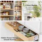 78.2" Tall Farmhouse Kitchen Pantry Cabinet, with 8 Door Shelves, Storage Cabinet with 4 Adjustable Shelves, Hidden Drawer, Wine Rack, Versatile Cupboard for Kitchen, Dining & Bathroom, Retro White