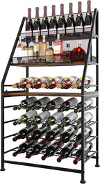 TQVAI Wine Rack Freestanding Floor Modular Split 40 Bottles Vertical Countertop Wine Racks Tall Liquor Bottle Display Shelf with Hidden Cork Organizer for Home Bar, Black/Antique