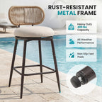 Swivel Outdoor Bar Chairs Set of 4, Hand-Woven Rope Patio Bar Stools with Removable & Washable Cushions, 360° Swivel Metal Frame, All-Weather High Top Chairs, 400 lbs Capacity, Beige