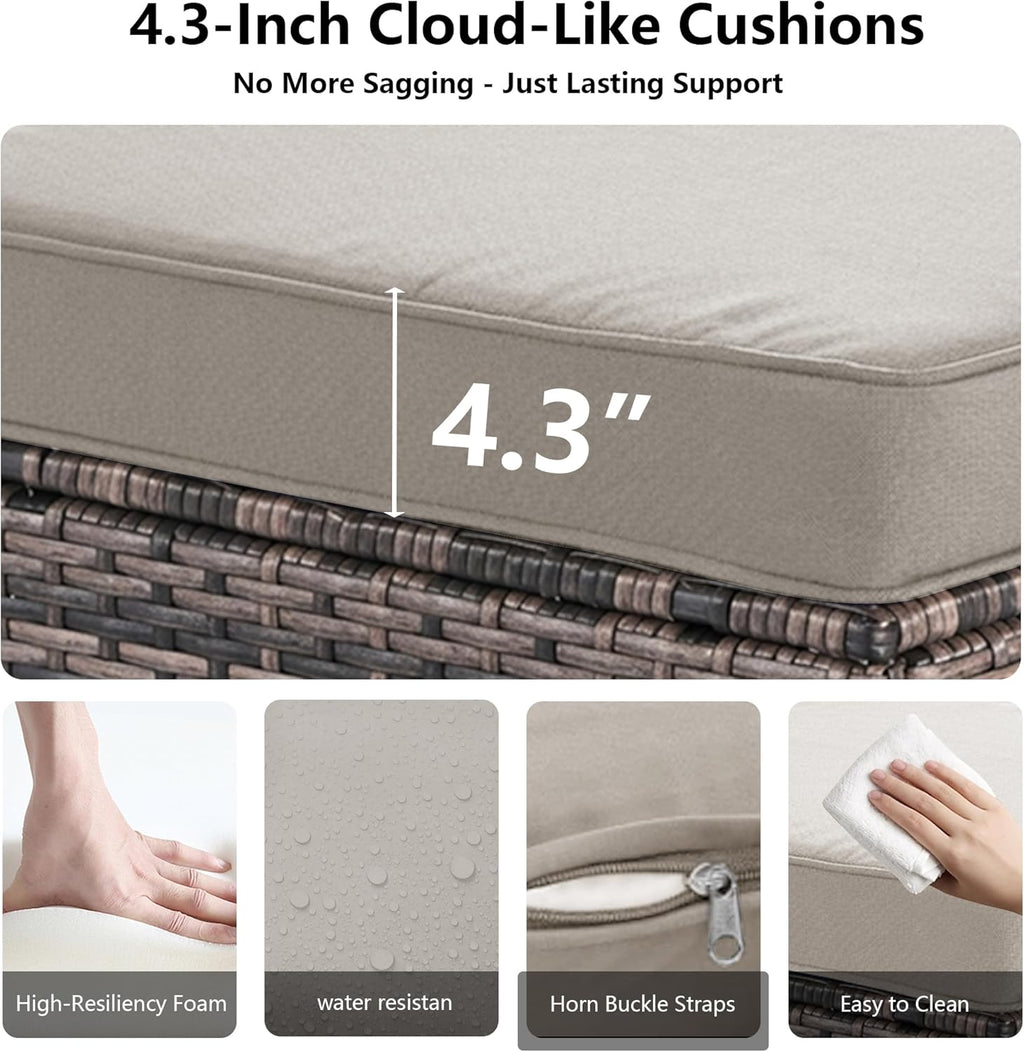 2 Piece Patio Sofa Ottomans with 4.3" Thick Cushions, Wicker Outdoor Couch Extension Set, All-Weather Rattan Seating Accessory for Backyard Furniture,Beige