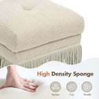 Hyfirm 22 Inch Square Beige Ottoman with Fringe for Living Room, Plush Modern Boho Upholstered Accent Pouf Ottomans Foot Rest for Bedroom, Footstool Ottoman End of Bed