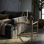 24/7 Shop at Home Lalia Modern Metal 18-inch Square Side Table with Forged Metal Base, Tempered Glass Top, Matte Gold
