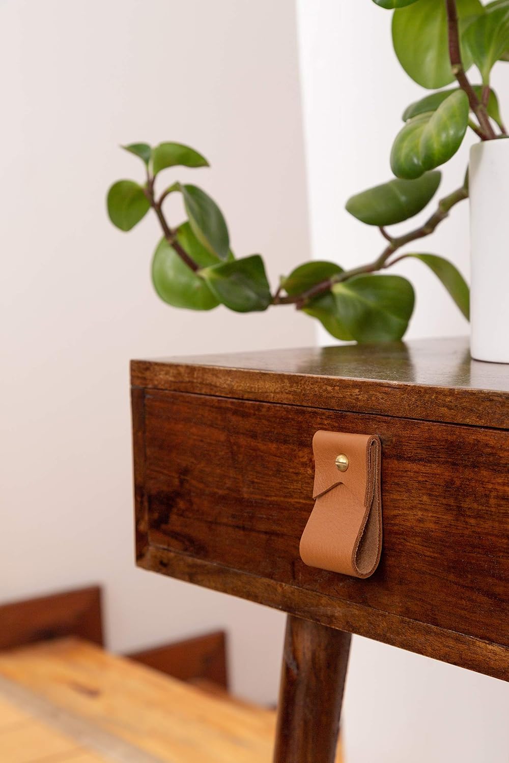 Leather and Brass Drawer Pull