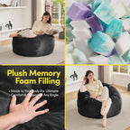 Bean Bag Chair 3ft Memory Foam Sack with Removable Velvet Cover, Ultra Soft Fabric, High Rebound Foam Filling, Portable Lazy Sofa for Adults & Teens, Black