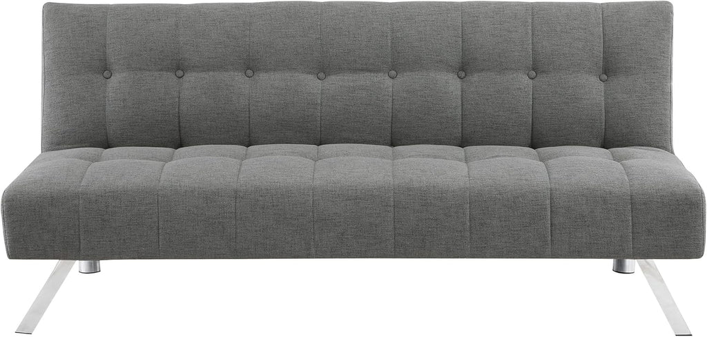 OSP Home Furnishings Sawyer Convertible Futon Sofa with Easy Lift and Stainless Steel Legs, Grey Fabric