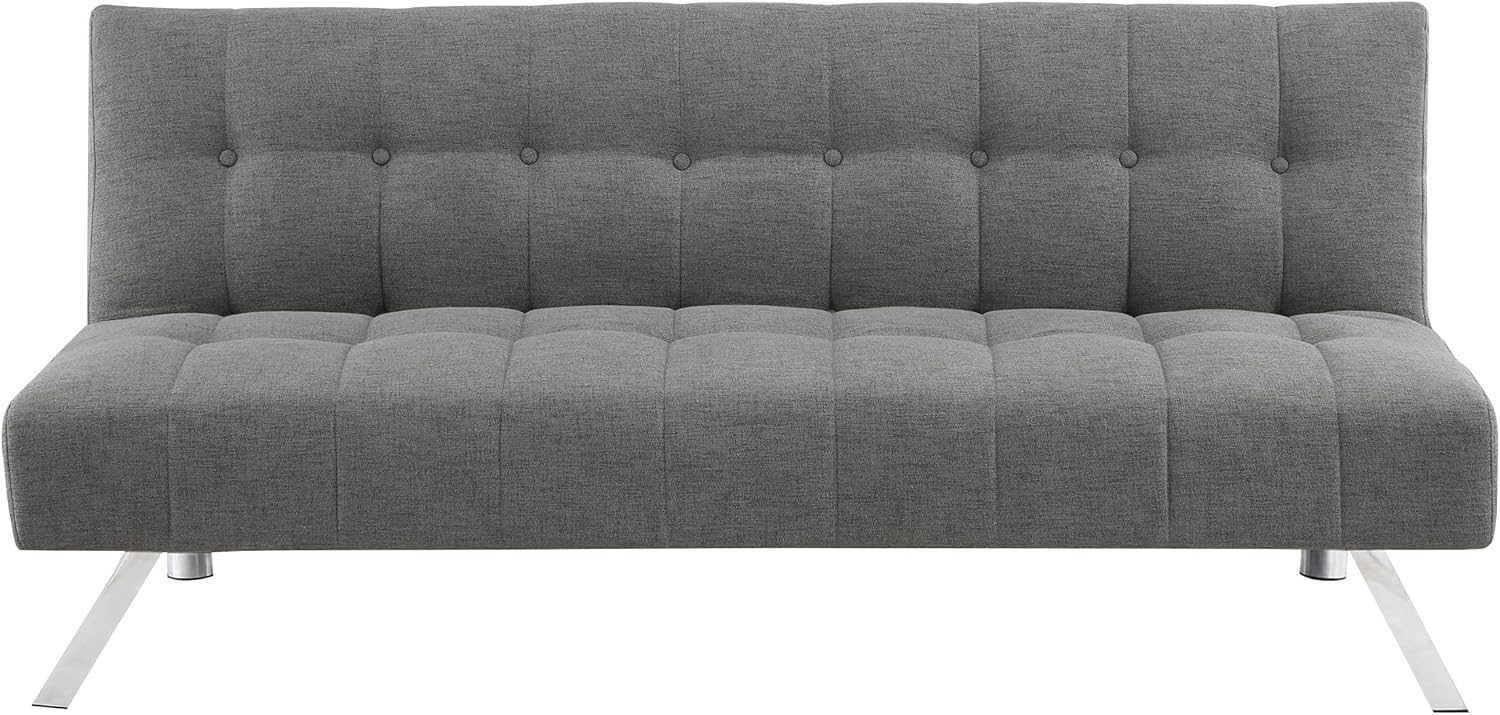 OSP Home Furnishings Sawyer Convertible Futon Sofa with Easy Lift and Stainless Steel Legs, Grey Fabric