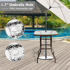 VINGLI Outdoor Bar Table with Umbrella Hole, Metal Patio Bar Height Pub Table for Patio High Top (Brown)