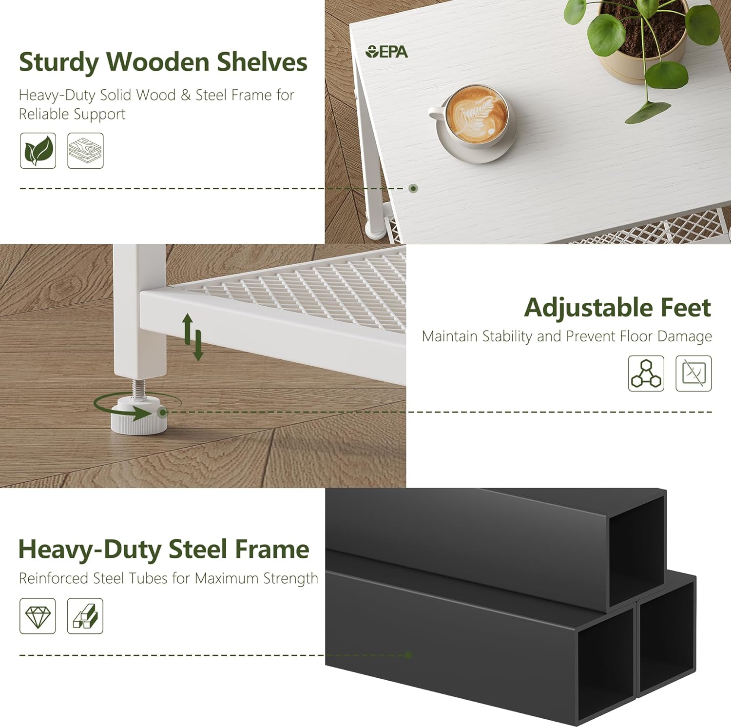 Heybly Small Side Table Set of 2, Tall End Table with Adjustable Shelf, Telephone Table, Nightstand, Accent Table Stand, Small Entryway Table, Bedroom,Living Room, Office,Bathroom, White, HET003WT2