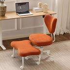 Ergonomic Cross Legged Office Chair with Wheels, 360° Swivel Adjustable Height Meditation Chair, Kneeling Posture Seat with High Back & Lumbar Support for Home Office, Yoga, Study(Orange)