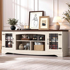 IRONCK Farmhouse TV Stand for 75 Inch TV, Rustic Entertainment Center with Storage Cabinets & Open Shelves, Grid Glass Doors, Media Console for Living Room, Bedroom(Light Oak & Walnut)