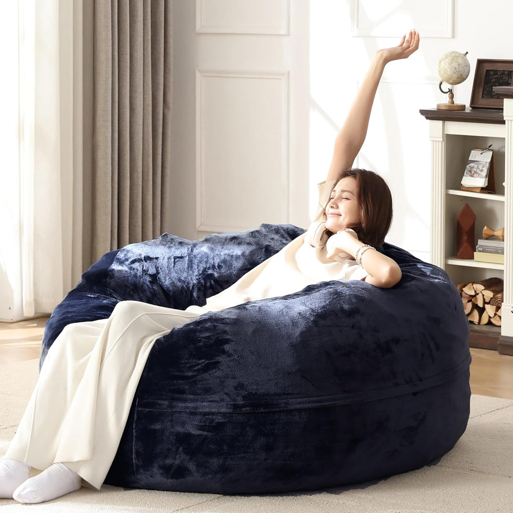 Bean Bag Chair for Adults Soft Comfy Bean Bag for Adults, Cozy Reading Chair, Large Round Bean Bag Couch, Versatile Living Room & Bedroom Chairs (Blue, 4FT)
