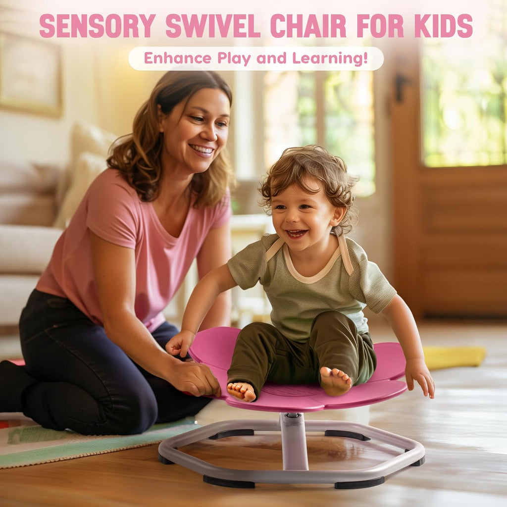 ROBUD Kids Sensory Swivel Chair, Kids Swivel Chair with Non-Slip Design, Training Body Coordination, Flower Shape Wobble Chair, No Assembly, Pink