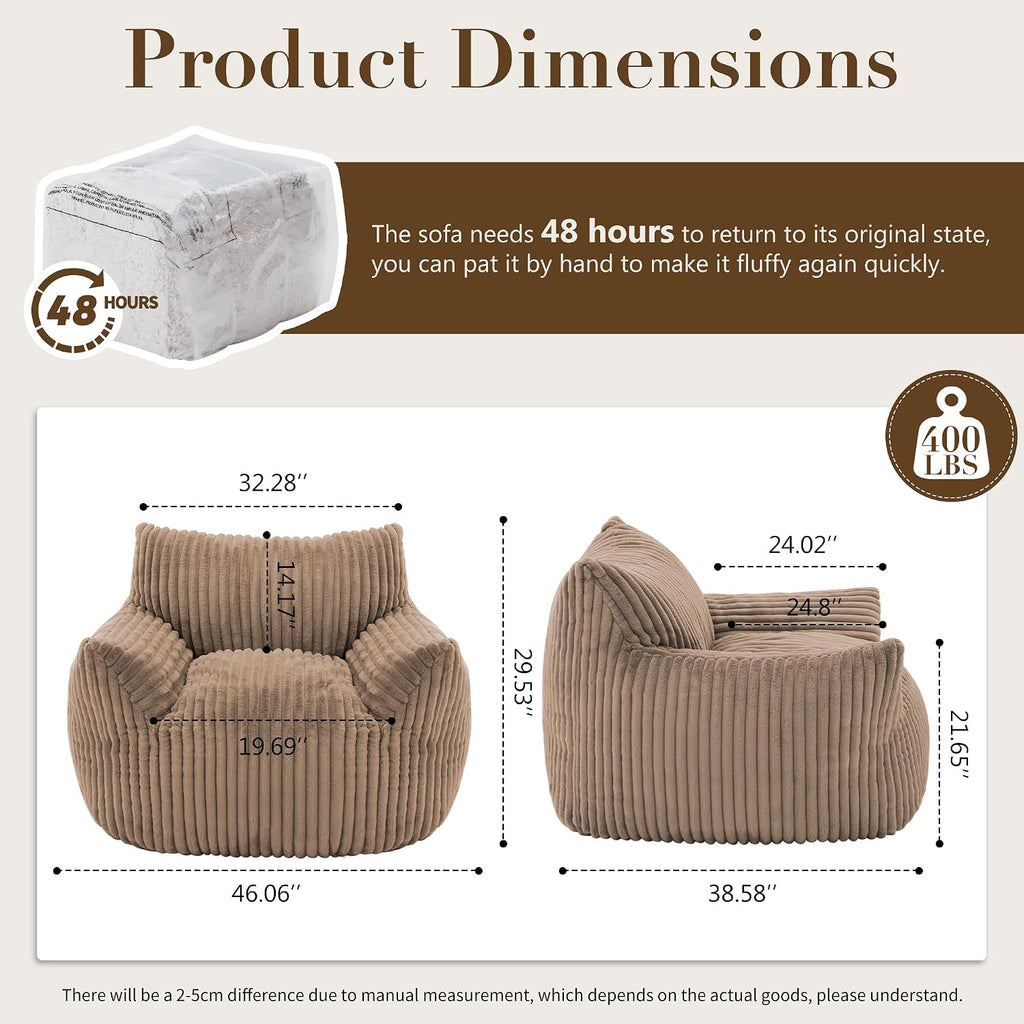 Oversized Bean Bag Chair for Living Room Furniture Bean Bag Chairs for Adults- Small Couch & Lounge Accent Chair for Living Room Chairs or Bedroom
