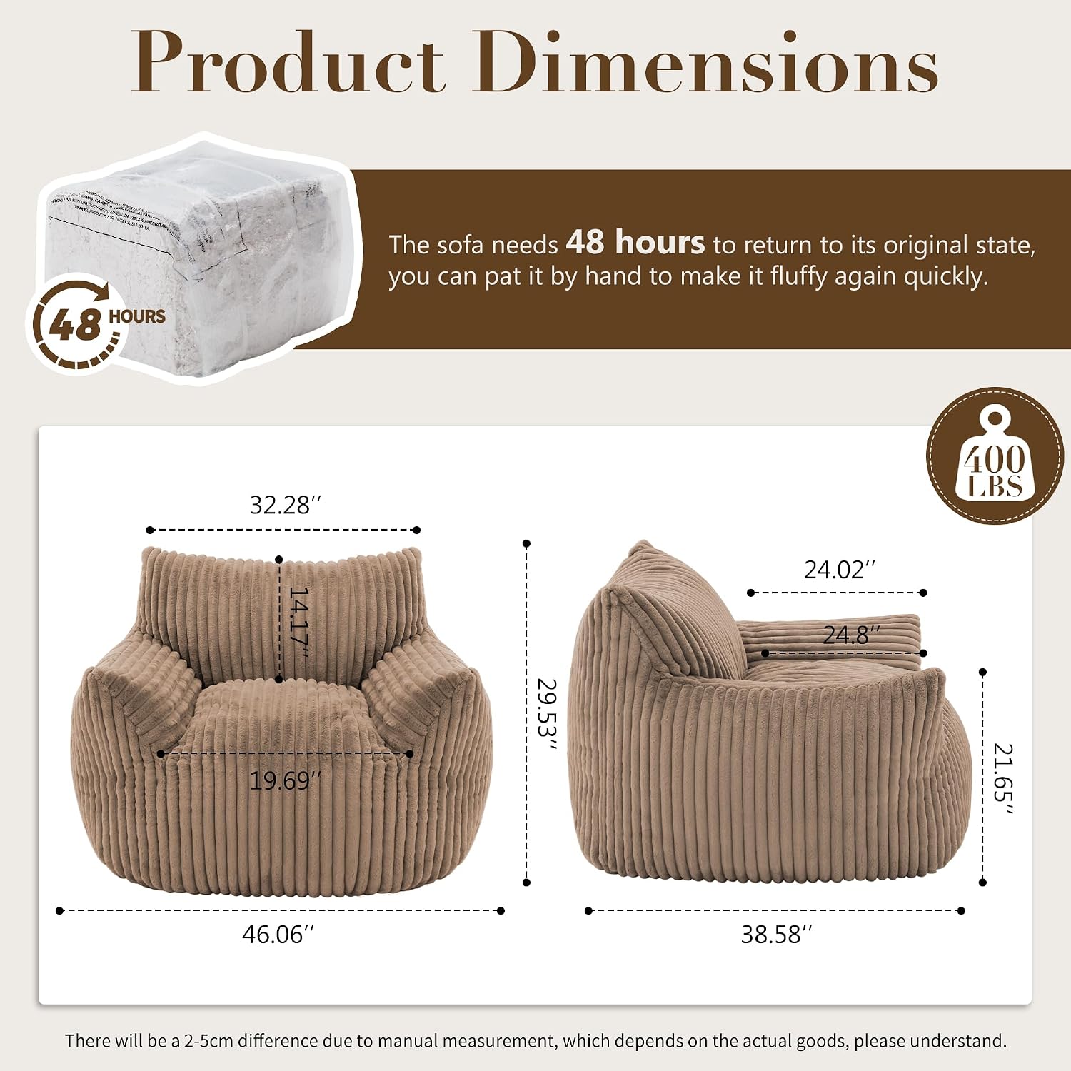 Oversized Bean Bag Chair for Living Room Furniture Bean Bag Chairs for Adults- Small Couch & Lounge Accent Chair for Living Room Chairs or Bedroom