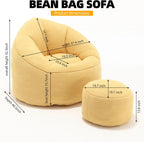 Bean Bag Chairs for Adults, Bean Bag Chair for Kids, 3.4 FT Comfy Beanbag Chair with Ottoman, Bubble Chair Corner Chair, Modern Giant Bean Bag Sofa for Living Room, Yellow