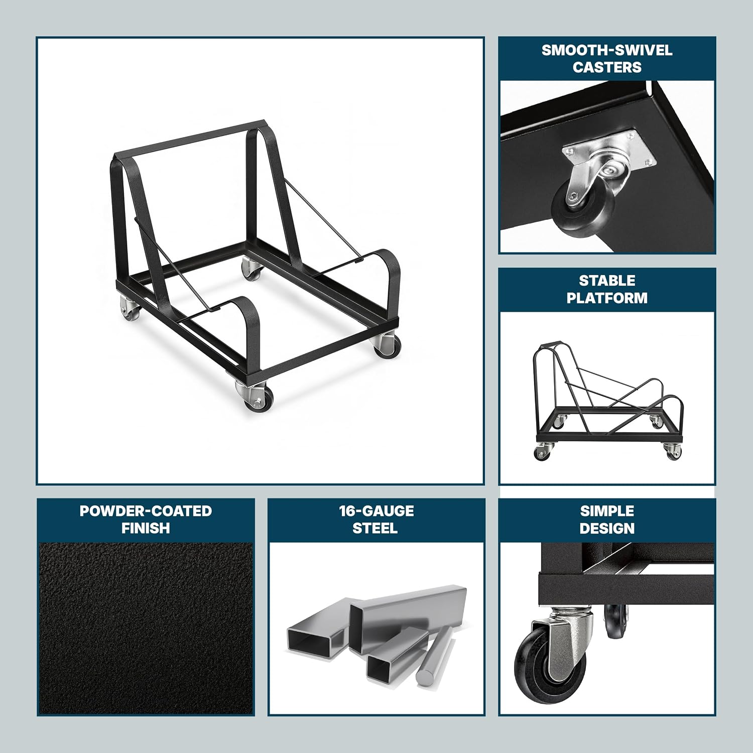 OEF Furnishings OEFDY86 Stack Chair Dolly, Heavy Duty Steel Cart (Vertical Cradle, Fits OEF8600 Series and Similar Sized Stack Chairs, 1100 lb Weight Capacity, Swivel Casters)