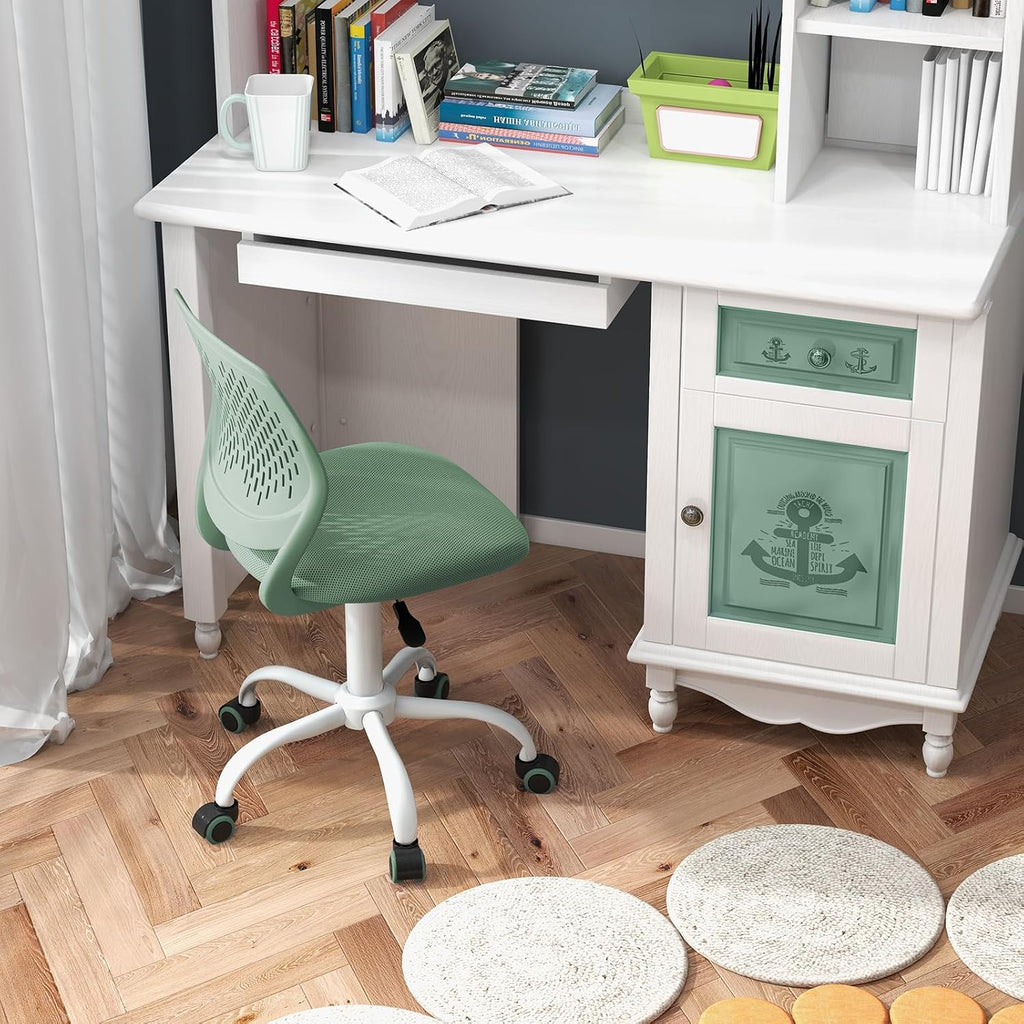 DORTALA Desk Chair for Teen, Kids Armless Swivel Small Cute Low-Back Mesh Office Chair Comfy with Adjustable Height, Lumbar Support, Ergonomic Computer Study Chair in Home Bedroom School (Sage Green)