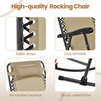 Yaheetech 26in Rocking Chair Outdoor Zero Gravity Folding Chairs Rocking Chairs Foldable Outdoor Reclining Lounge Chair for Outside Lawn with Cupholder/Pillow Ergonomic Design for Rest, Beige