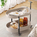 Oval Mobile Side Table with Lockable Wheels,Modern 2-Tier Storage Bedside Table,End Table for Living Room, Bedroom, Small Space,Easy Assembly