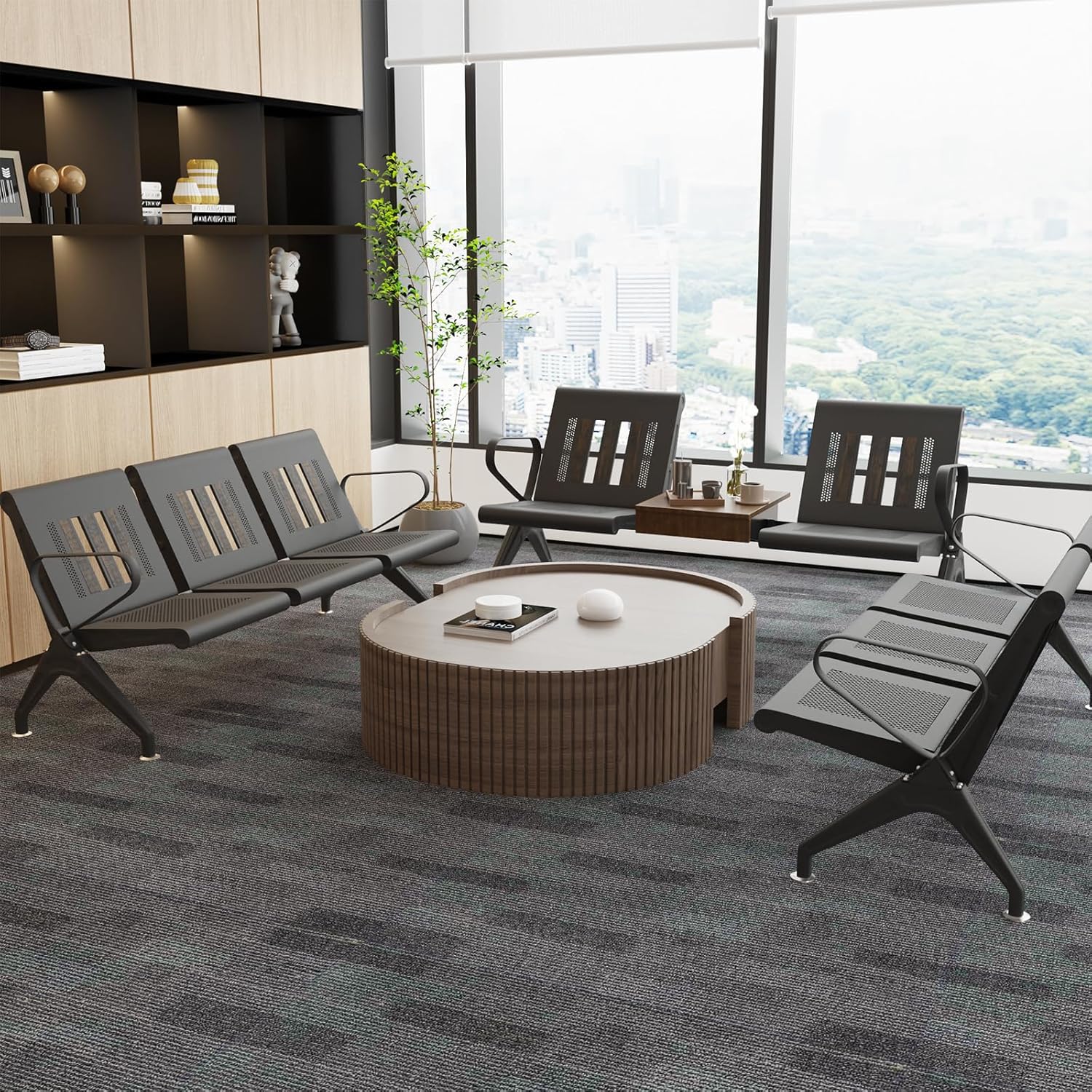 wonline Waiting Room Chairs 2 Seat w/Table, Waiting Room Chairs with Arm, Office Furniture Lobby Conference Reception Bench Office Guest Seating for Clinic Airport Hospital Barber Salon Bank