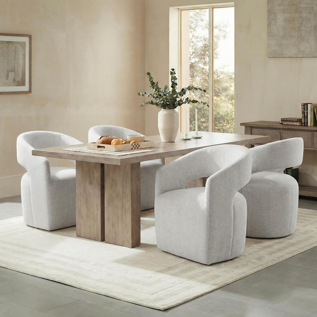 KISLOT Upholstered Dining Chairs with Casters, No Assembly Modern Barrel Armchair with Rollers for Dining Room, Bedroom, Living Room, Reading Room, Home Office, Set of 2, Light Grey
