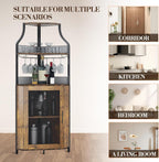 Corner Bar Cabinet, 61" Tall Farmhouse Wine Cabinet with Led Light & Detachable Wine Rack, 5-Tier Industrial Wine Cabinet with Glass Holder & Adjustable Shelves & Feet for Dining, Living Room, Kitchen