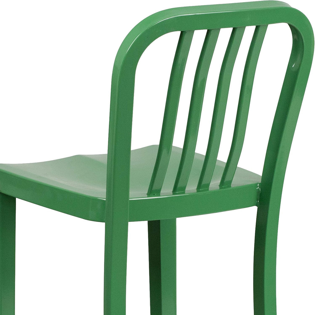 EMMA + OLIVER Commercial Grade 30" H Green Metal Indoor-Outdoor Barstool with Slat Back
