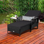 HAPPYGRILL Patio Chaise Lounge, Outdoor Rattan Wicker Recliner Chair with Thick Cushion, Lumbar Pillow, Adjustable Backrest for Garden Porch Lawn Poolside (1)