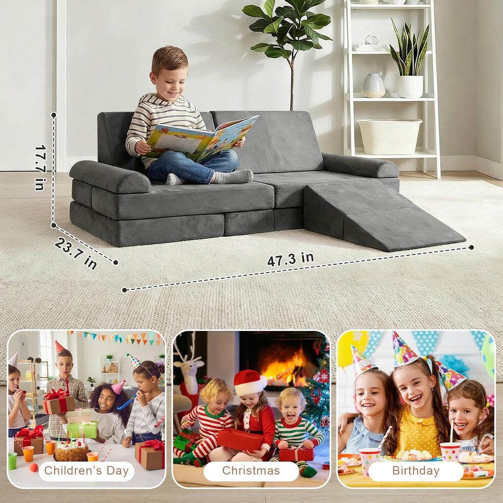 LOAOL Modular Kids Play Couch, Soft Foam Kids Couch, Convertible Playroom Furniture Indoor, Creative Open Ended Play for Boys and Girls, Washable & Removable Cover