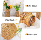 MDEOOSKY Straw Woven Glass Vase 7.87''x1.96''x4.13''Boho Glass Flower Vase Country Rustic Style Vase Glass Vase for Floral Arrangements Bottle Height (B Style 7.87IN)