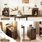 Yoobure End Table with Charging Station - Narrow Side Table for Living Room, Fluted Night Stand with Drawer and Storage Cabinet, Wood Nightstand with Adjustable Shelf for Bedroom Small Spaces