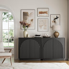 win2win Fluted Sideboard Buffet Cabinet with Storage, 31.5" Modern Accent Cabinet with Double-Layered Arch Doors, Small Wood Console Credenza for Living Room,Dining Room,Entryway,Hallway,Black,1PCS