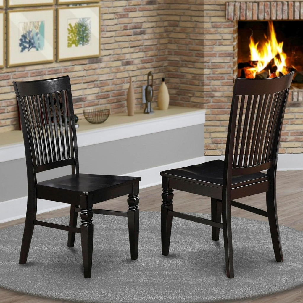 East West Furniture WEC-BLK-W Weston Dining Chairs - Slat Back Wood Seat Kitchen Chairs, Set of 2, Black