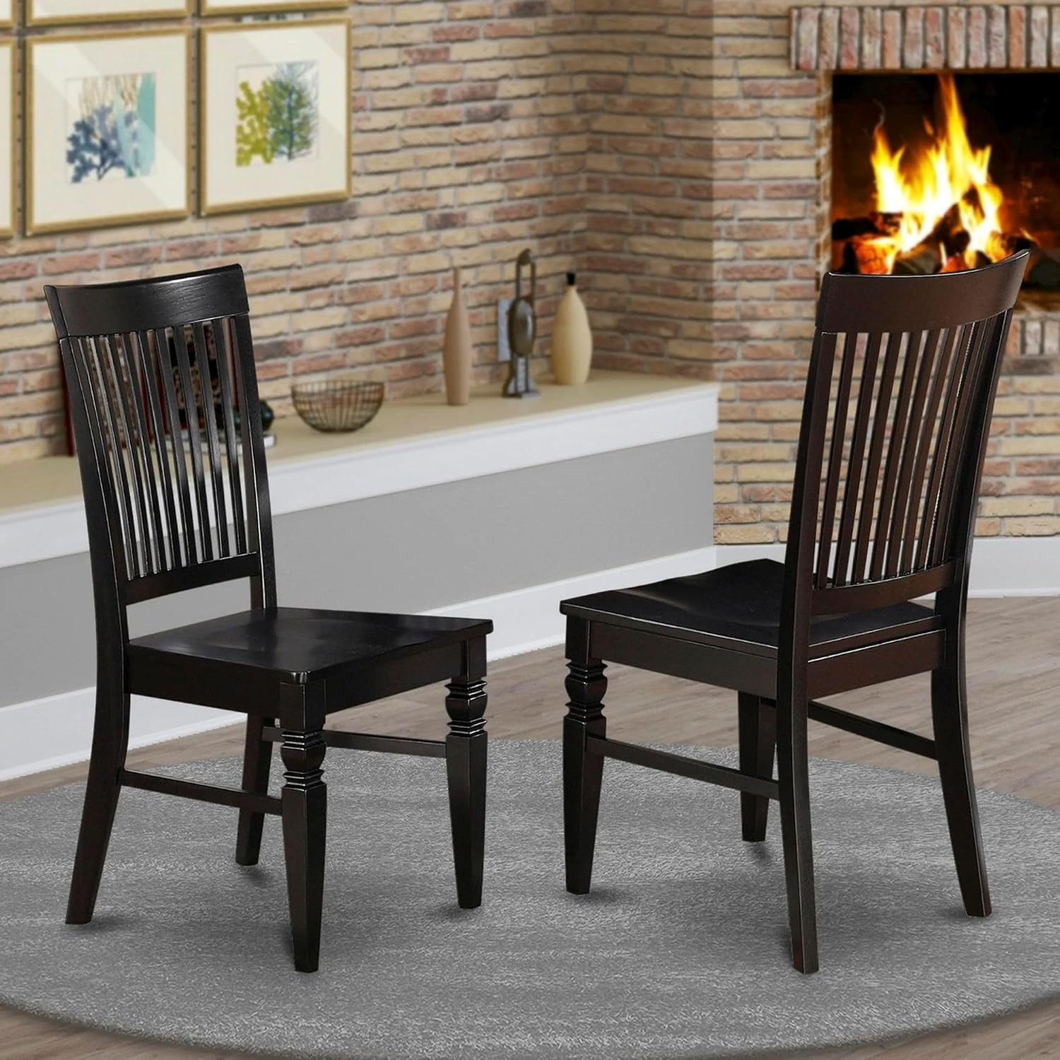 East West Furniture WEC-BLK-W Weston Dining Chairs - Slat Back Wood Seat Kitchen Chairs, Set of 2, Black
