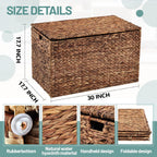 Wonderjune 30 x 17.7 x 17.7 Inch Water Hyacinth Wicker Storage Trunk with Metal Frame, Heavy Duty Storage Chest with Lid Large Rattan Basket for Blankets, Seasonal Clothes, Extra Bedding (Brown)