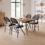 4 Pack Padded Folding Chairs for Home & Events Linen Cushion Seat & Backrest Sturdy Metal Frame Stackable Lightweight Comfortable No Assembly for Indoor Outdoor- Dark Grey