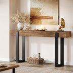 Tribesigns 63-Inch Long Console Table, Solid Wood Sofa Table Behind The Couch with Metal Support, Farmhouse Entryway Furniture for Entrance, Hallway, Living Room, Rustic Brown & Black