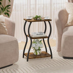 JUSTOGO Side Table, Small End Table for Small Spaces, 3-Tier Tall Nightstand Sofa Corner Accent Table Coffee Table with Storage Shelf for Living Room, Bedroom, Patio, Home Decor, Rustic Brown