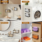 4 Pack Cabinet Door Organizer, Adhesive Inside Cabinet Door Storage for Kitchen Bathroom, Lid Organizer Compatible with Tupperware Pyrex, Wall Mounted Basket for Pantry Under Sink, Black