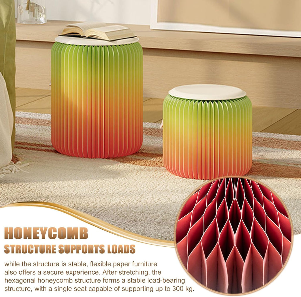 Portable Paper Folding Stool - Artistic Style Folding Paper Stool Sofa - Kraft Paper Honeycomb Structure Strong Load-Bearing Capacity - Shoe Bench, Side Table, Bedside Table,B,H:44CM/17IN