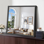 30x30 Square Black Mirror, Raised Metal Framed Bathroom Mirrors for Over Sink, Shatterproof Tempered Glass, Anti-Rust, Brushed Black Modern Vanity Mirrors for Bedroom, Living Room and Entryway