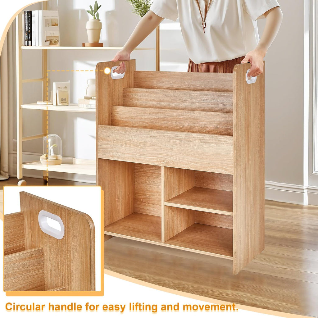 VECELO Wooden Kids Bookshelf, Toddler Bookcase Toy Storage Organizer with Open Shelves, Multi-Purpose Children Book Shelf for Books Toys, Toy Storage Cabinet for Nursery, Playroom, Bedroom, Natural