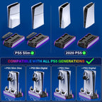 PS5 / PS5 Slim Cooling Station with Controller Charging Station - LED Light Cooling Stand for Playstation 5 Slim Disc/Digital Console, Accessories Incl RGB Light/Cooler Fan/3 USB Hubs/Headset Holder