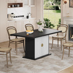 63 Inch Rectangular Dining Table with Hidden Storage, Modern Pedestal Dining Table for 4–6 People, Space-Saving Kitchen & Dining Room Table, MDF, Black