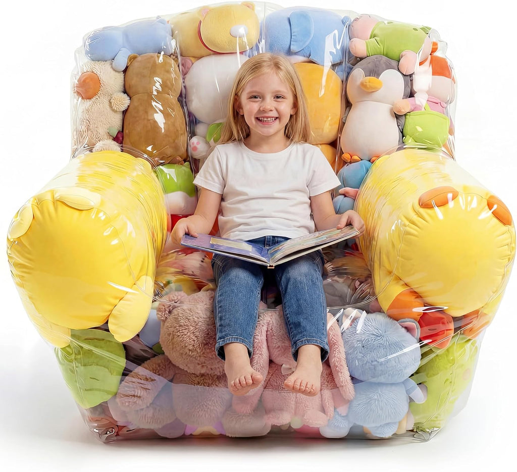 NTYNTY Clear Stuffed Animal Storage Chair, 37.8" x 37.4", 0.35mm Thick PVC, 330lbs Load, Waterproof Transparent Plush Storage Chair for Kids & Adults