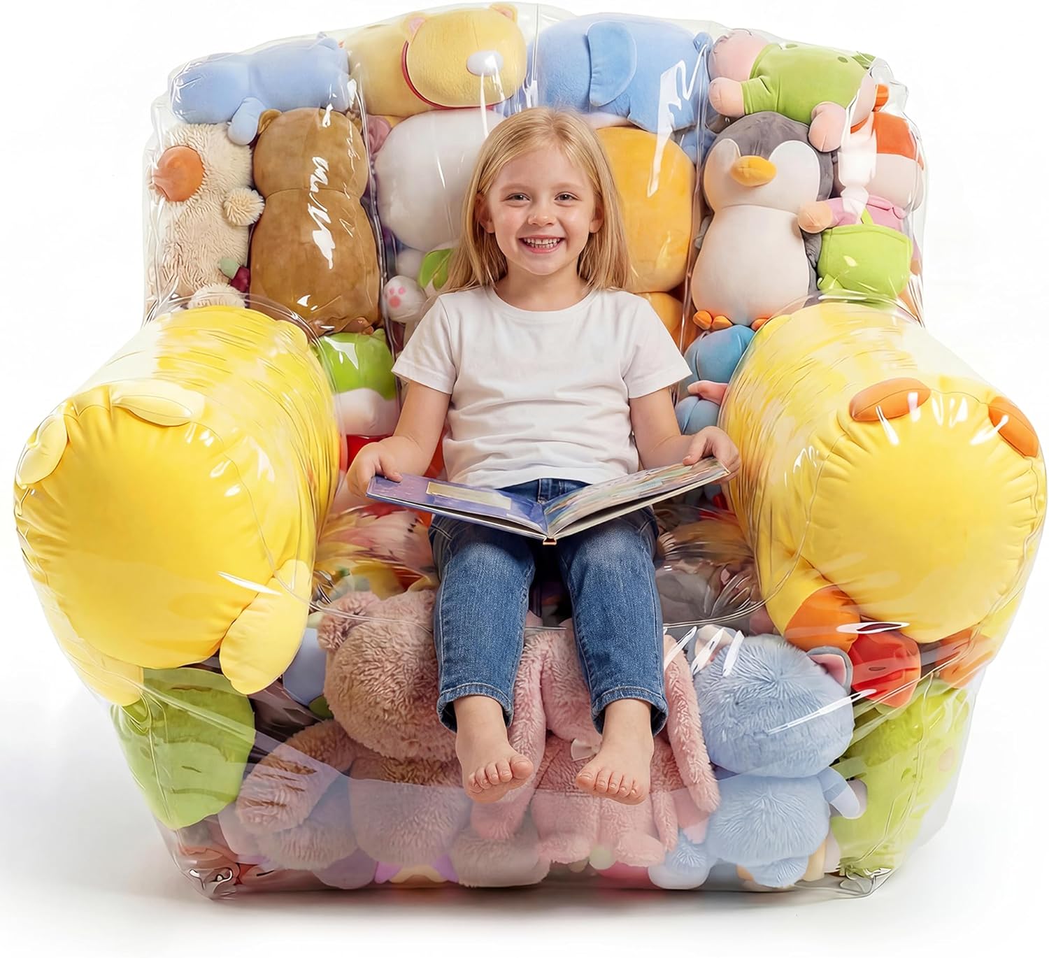 NTYNTY Clear Stuffed Animal Storage Chair, 37.8" x 37.4", 0.35mm Thick PVC, 330lbs Load, Waterproof Transparent Plush Storage Chair for Kids & Adults