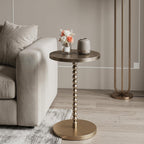 COVLON Drink Table, Small Round Pedestal Side Table, Martini Table for Small Spaces, Gold Accent End Table with Hammered Top, Plant Stand for Living Room, Bedroom, Bathroom, Easy Assembly
